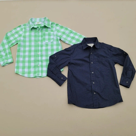 Lot of 2 PD&C Crazy8 Boy Shirt Button Down Long Sleeve Blue Green Plaid Polka 5T - Picture 1 of 15